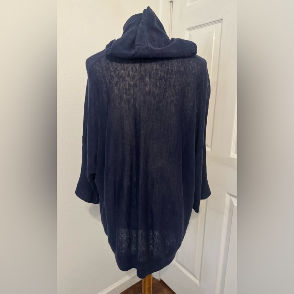 Eileen Fisher Organic Linen Long Sleeve Hooded Top Coastal Nautical Breathable L - Picture 4 of 10